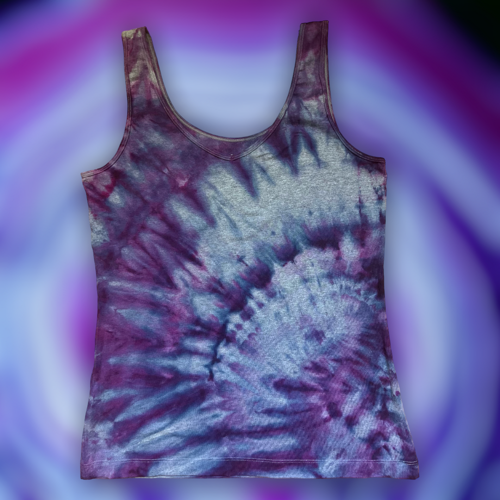 Hand Tie Dye Tank Top in Black, Gray, and Purple - Women's Size L | Unique Layering Tee | Perfect Gift for Her | Women's Clothing | Main Image