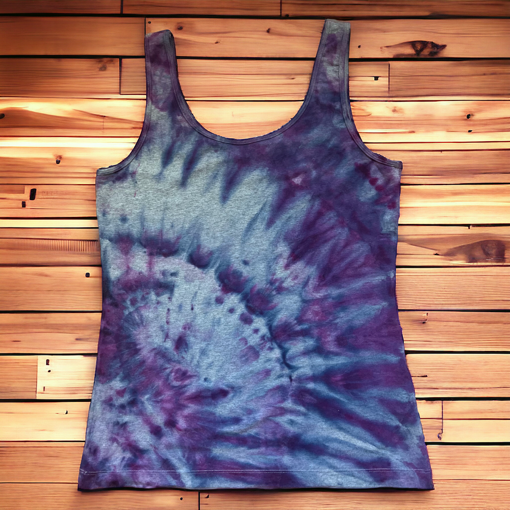 Hand Tie Dye Tank Top in Black, Gray, and Purple - Women's Size L | Unique Layering Tee | Perfect Gift for Her | Women's Clothing | Back