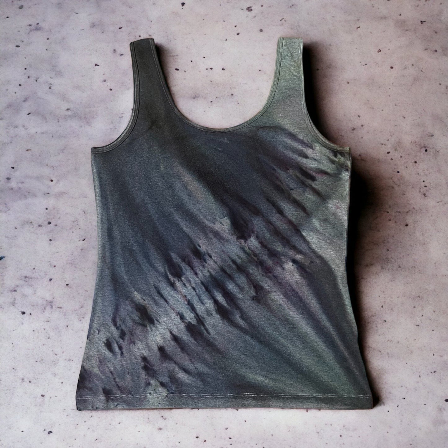 Hand Tie Dye Tank Top in Black And Gray - Women's Size L | Unique Layering Tee | Perfect Gift for Her | Women's Clothing | Ladies Top | Front