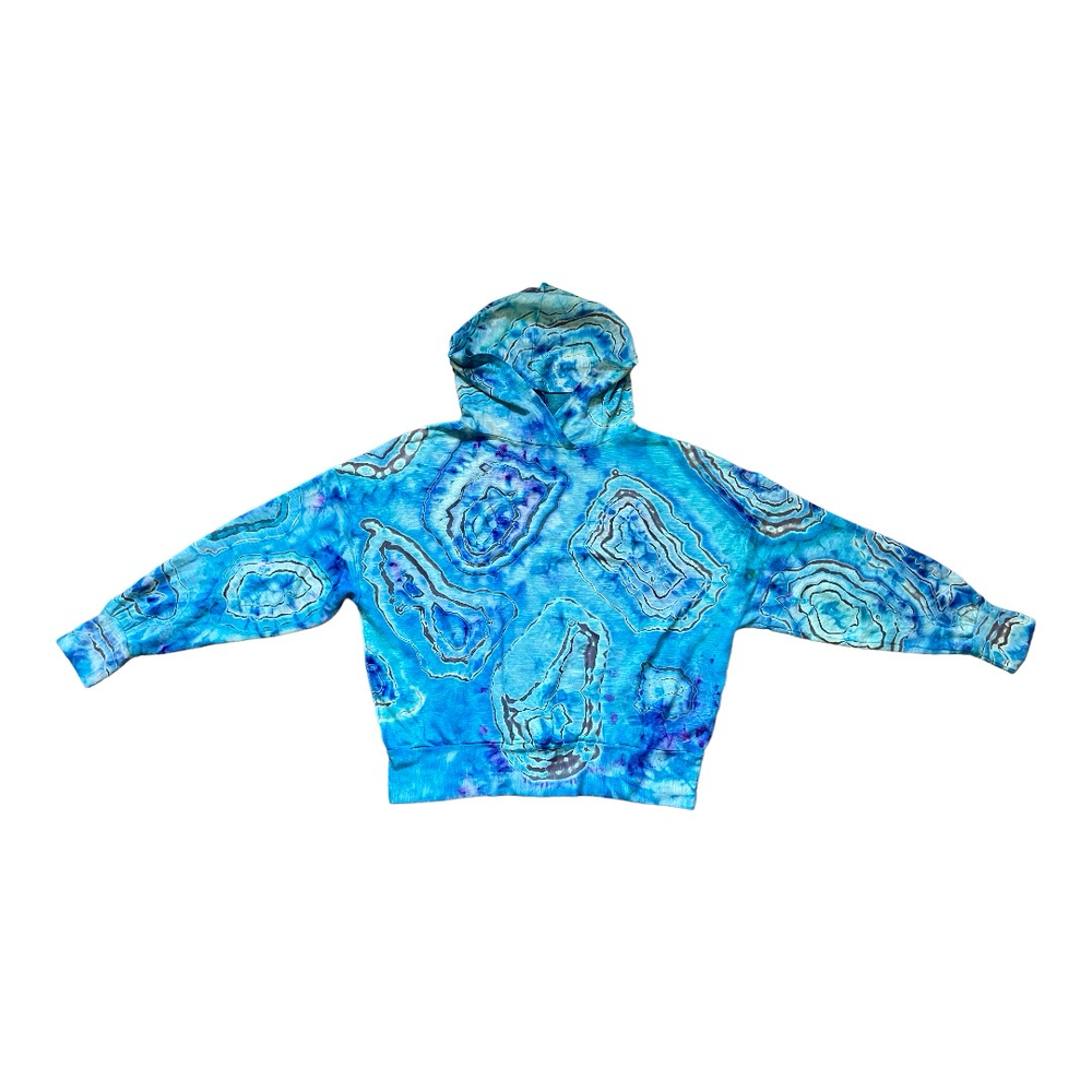 Guru G Active Hand Tie Dyed Hoodie Size L | Blue Green Top | Gift For Her | Unisex | Oversized | Women's Clothing | Back