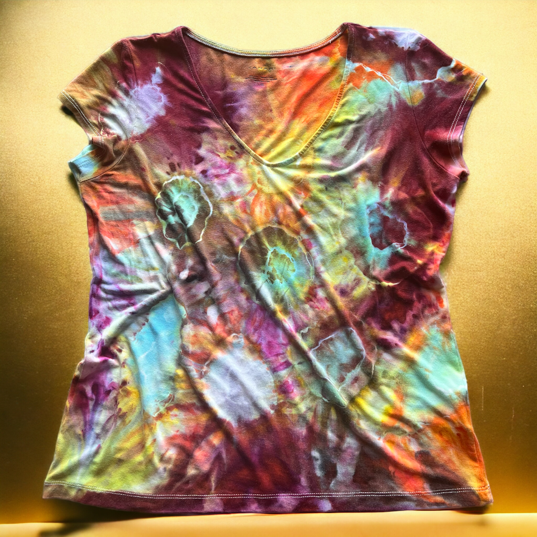 
                  
                    Women's Hand Tie Dyed Women’s T-Shirt Size L | Ladies Top | Women's Clothing | Custom T Shirt | Front
                  
                